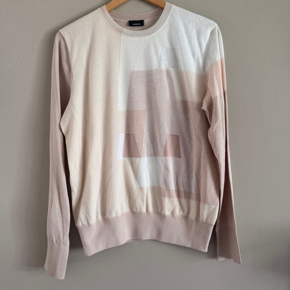 AKRIS Double Layer Intarsia Long Sleeves Silk Blend Sweater Size 10 $1690